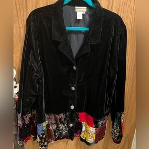 Coldwater Creek vintage black velvet jacket, 2x, multicolored border